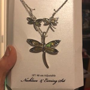 18” adjustable necklace & earring set dragonfly